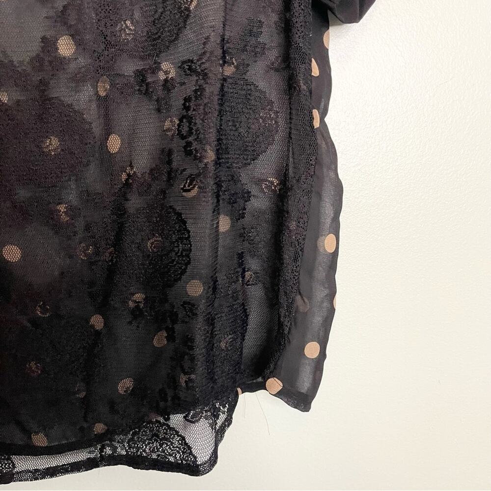 Passport Women's Black Polka Dots Short Sleeve Sheer Lace Mesh Blouse Top Large - Picture 7 of 10